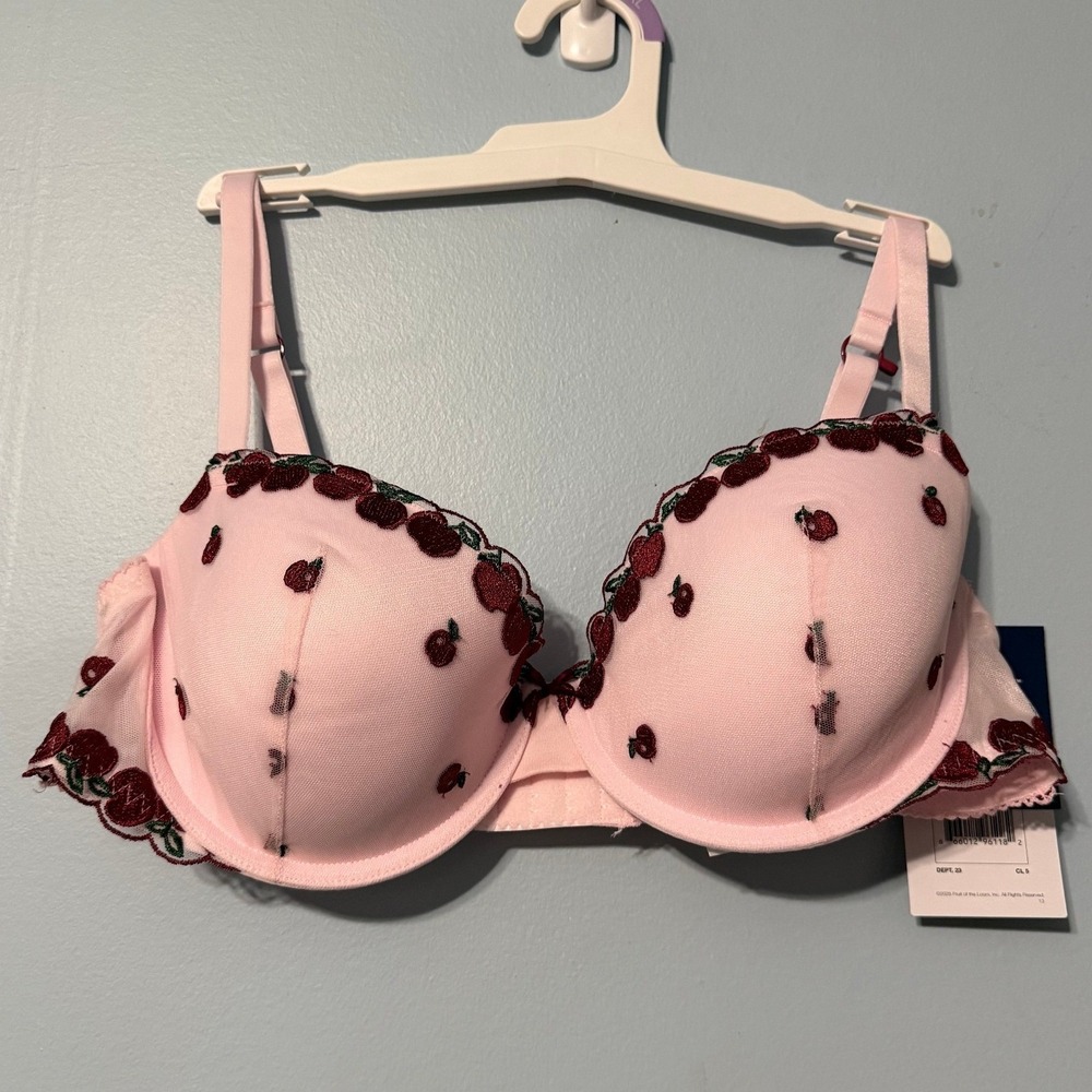 Fruit of the Loom XL Fresh Collection Pink Cherry Embroidery Lined Bra 2550